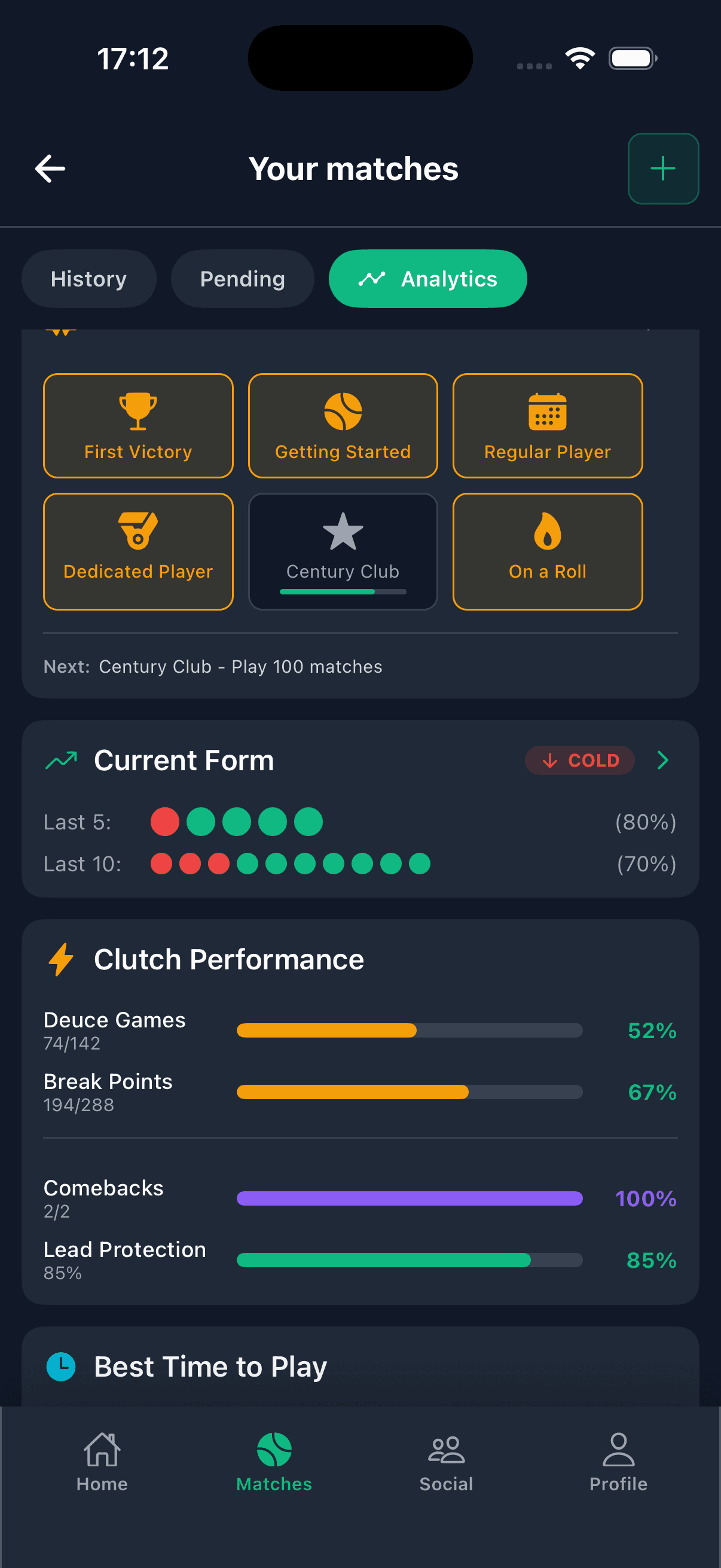 Premium clutch performance analytics on Padel Score Live